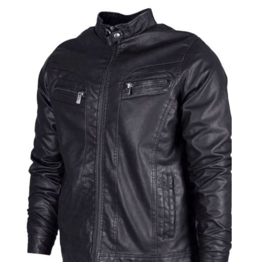 SUPER THICK LEATHER MOTORCYCLE JACKET, WATER AND COLD RESISTANT, WINDPROOF. - 黑色 - 查看 1