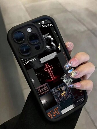 Apple Vintage Y2K 1 件装黑色 iPhone 保护壳，带十字马赛克图案，防震、防指纹