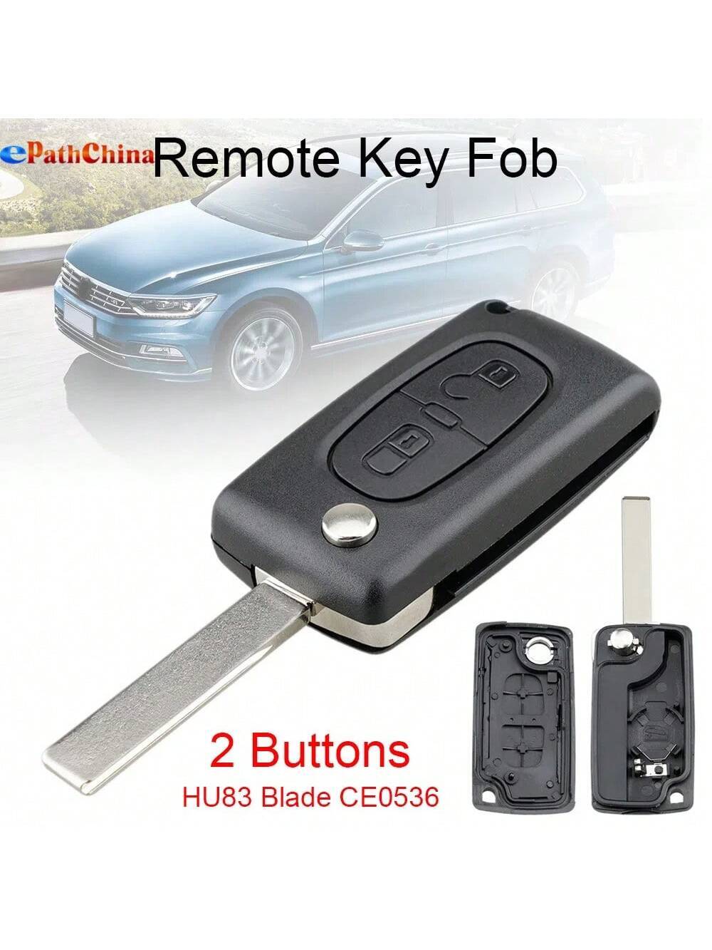 1pc أسود زر Dual Butting Car Key Remote FOB ، مناسب لـ Peugeot 207/307/308/407 ، E19 Peugeot ، مع فتحة ومقعد (Hu83 Blade CE0536)