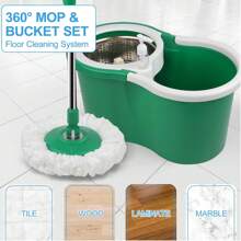 Spin Mop And Bucket With Wringer Set, 360° Mop And Bucket System With 3 Microfiber Mop Refills And 61" Extended Handle For Floor Cleaning