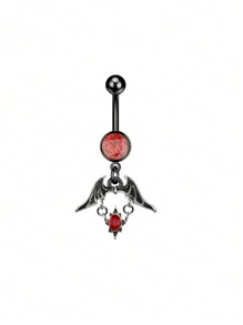 1 pièce Anneau de nombril décoratif en forme de chauve-souris avec pierres strass, araignée en web et crâne pour l'Halloween, pour femmes, bijoux de corps de nombril
