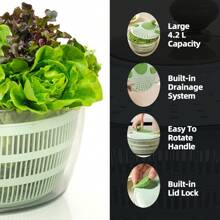 Joined High-Speed Salad Spinner With Storage Lid, Drain, Bowl, And Colander - Quick And Easy Multi-Use Lettuce Spinner, Vegetable Dryer, Fruit Washer, - 綠色 - 查看 2