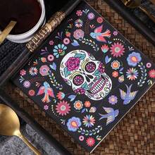 AFYPRTY 20pcs Day Of The Dead Themed Napkins, Halloween Skull Print Napkins, 6.5-Inch Double-Layer Native Wood Pulp For Party Decoration, Restaurant Table Supplies - Multicolor - View 1