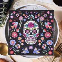 AFYPRTY 20pcs Day Of The Dead Themed Napkins, Halloween Skull Print Napkins, 6.5-Inch Double-Layer Native Wood Pulp For Party Decoration, Restaurant Table Supplies - Multicolor - View 2