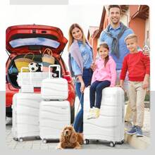Joyway 3-Piece Carry-On Luggage Set, PP Material Suitcase With Spinner Wheels, Hard Shell, TSA Lock, School, Cruise, And Dorm Essentials, Dorm Essentials For College, School, Travel Case, Suitcase, Suitcase, Durable - trắng - Xem 4