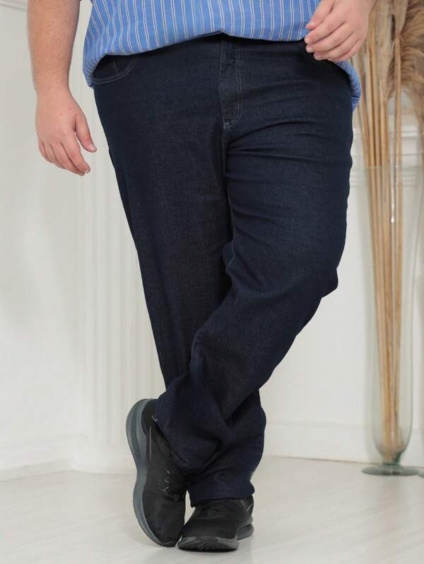 Calça Jeans Masculina Plus reta escura