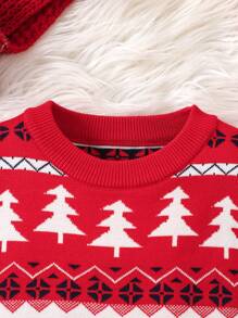 Young Girl Christmas Autumn/Winter Sweater With Deer Pattern - Red - View 3