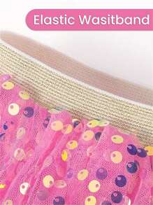 Falda mini decorativa para niña joven con malla brillante y decoración con lentejuelas