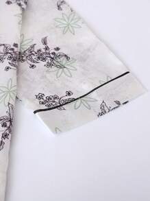 Dwuczęściowy zestaw męski jedwabny wzór kwiatowy nadruk satyna czarna obramowanie kieszeń długi rękaw top ze spodniami piżama zestaw - Wielokolorowe - Zobacz 4