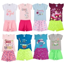 4 Piece Kits Children's Set Girls And Girls Sizes 1 To 14 - 2 Blouses + 2 Shorts - 彩色 - 查看 1