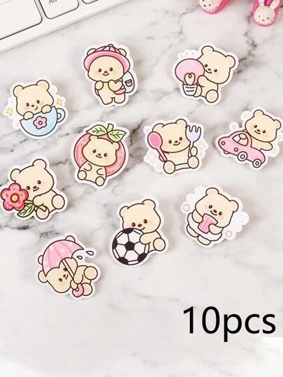 10 件可爱小熊亚克力胸针、卡通徽章吊坠、书包、服装装饰别针、背包吊坠配件、包包吊坠连衣裙配件别针用于衣服包饰背包用于学校办公室配件衬衫夹克首饰圣诞节万圣节衣服别针有趣的教师礼物服装配饰包饰