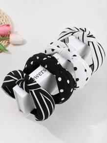 1 件女士简约黑白条纹和波尔卡圆点蝴蝶结头带，时尚百搭发饰，适合日常和工作发带发箍