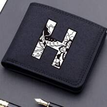 1pc Men's 26 Letters Printing Canvas Short Wallet Initial Name Double Fold Wallet Business Casual Short Wallet With Card Slots Wallet Small Card Case Gifts For Men Wallet Purse Wallet Small Wallet Men Wallet Leather - Black - View 19