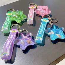 1pc Cute Zinc Alloy Starfish Liquid Quicksand Bottle Keychain Pendant Bag Charm Floating Keyring Halloween Car Accessories Backpack For School Goth Y2k Christmas Gift Ideas Bag Accessories Lanyards With Id Holder Car Accessories Bag Charms Gifts For Mother, Father, Graduation, And Teacher - Multicolor - View 3