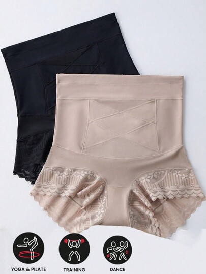 1 pieza Pantaletas de control de cintura alta con encaje, invisible, que levantan y adelgazan el trasero. Moldeador de cintura, prenda moldeadora, control de barriga, accesorios de gimnasio para fajas reductoras de barriga, fajas lumbares para corsé adelgazante de barriga