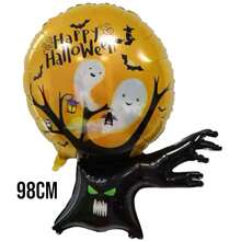 3 Happy Halloween Metallic Balloon Ghost Bat Tree 98cm Party Decoration - 亮橙色 - 查看 3