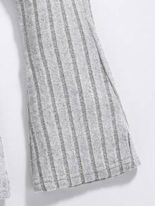 Tween Girl's Cat Embroidery Ribbed Hoodie And Flared Pants Set