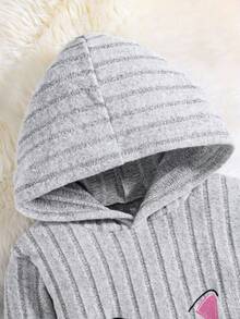 Tween Girl's Cat Embroidery Ribbed Hoodie And Flared Pants Set