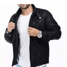 SUPER THICK LEATHER MOTORCYCLE JACKET, WATER AND COLD RESISTANT, WINDPROOF. - 黑色 - 查看 2