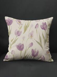 1 件北欧花卉紫色郁金香靠垫套 - 柔软毛绒枕套适用于沙发、床和长沙发 - 无需插入的家居装饰 - 为您的睡眠空间增添舒适和时尚感 - 彩色 - 查看 4