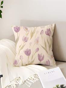 1 件北欧花卉紫色郁金香靠垫套 - 柔软毛绒枕套适用于沙发、床和长沙发 - 无需插入的家居装饰 - 为您的睡眠空间增添舒适和时尚感 - 彩色 - 查看 3