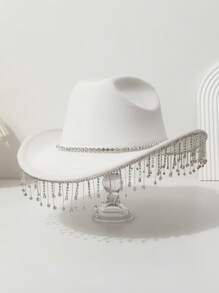 1pc Women's Solid Color Crystal Rhinestone Tassel Cowgirl Western Hat For Travel, Party, Festival, Casual, Wedding, Daily Wear Skull Skeleton Halloween - Multicolor - View 16