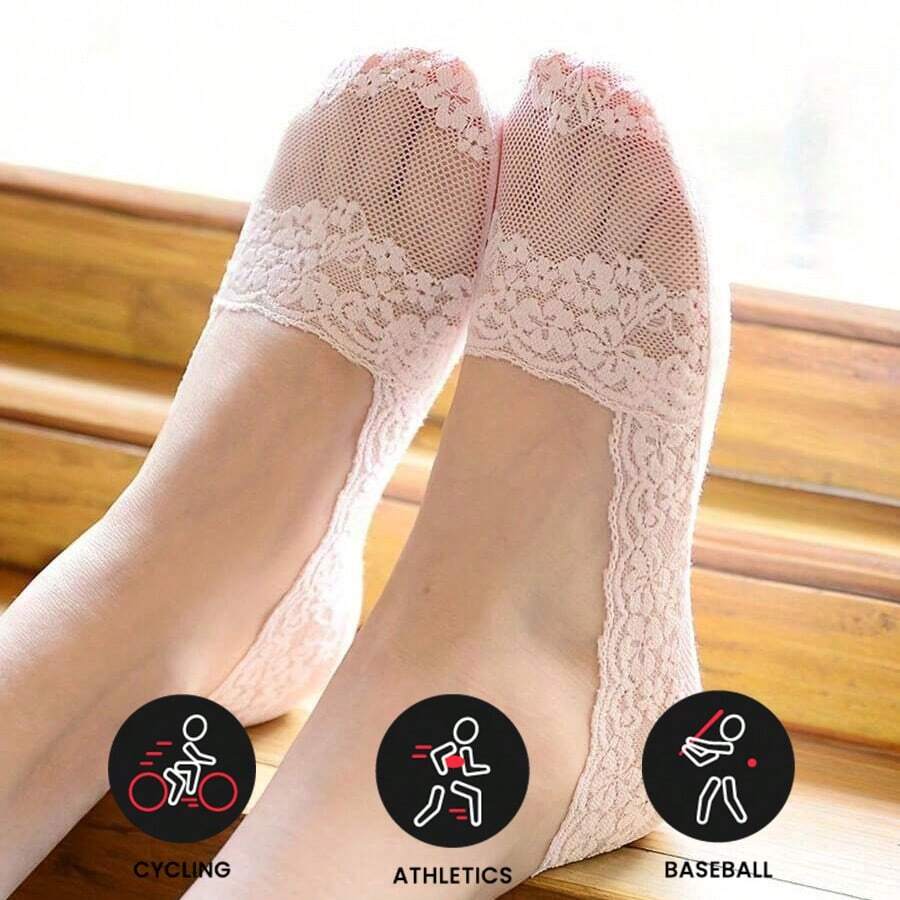 5 pares de calcetines náuticos con cordones para deportes al aire libre, calcetines finos de verano para mujer, calcetines invisibles antideslizantes de silicona poco profunda, calcetines cortos antideslizantes - Multicolor - Ver 1