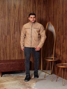 Men's Leather Jacket - Màu be - Xem 1