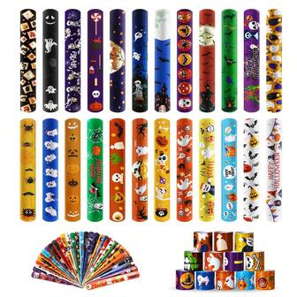48st Halloween Slap Armband, Halloween Party Favors, Halloween Dekorationer Gåvor Armband Decorations Outdoor, Halloween Priser Snap Armband Bulk Decor,Halloween Favors For Snap Armband Klassrumsbytespriser,Jul