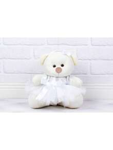 Casal Ursos Tedde 12 Cm Pajem Azul, Daminha Branca - 2 Pçs