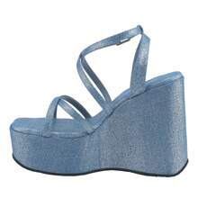Women's Denim Platform Sandals Strappy Open Toe Ankle Strap Wedge Heeled Sandals High Heels Comfort Casual Summer Beach Vacation Shoes - Màu xanh lam - Xem 4