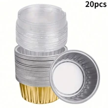 10/20/50 件铝箔纸杯蛋糕烘焙杯套装耐热迷你蛋糕松饼模具带盖一次性锡箔布丁甜点容器非常适合婚礼生日派对厨房用具。