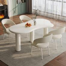 62.2" Irregular Dining Table Set With 4/6 Chairs, Modern Cream White Kitchen Table, Indoor Office Table For Dining Room, Office, Easy Assembly, Guyii - 白色 - 查看 1