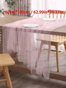 1pc Faux Pearl Decor Table Runner, Wedding White Pearl Tulle Tablecloth, Wedding Arch Decoration Reception Bridal Shower, Party Decoration, Chair Streamer, Event Background Wall Decor,Christmas