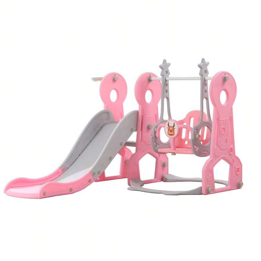 Ximido 4 In 1 Kids Swing And Slide ,Indoor Outdoor Playground For Children Baby Swing Set With Slide, Basketball Hoop For Boys And Girls - 粉色 - 查看 1