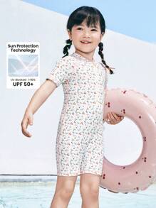 Balabala 巴拉巴拉儿童连体泳衣女童泳衣宝宝幼儿防晒中大童女孩彩色甜美印花 - 白色 - 查看 5