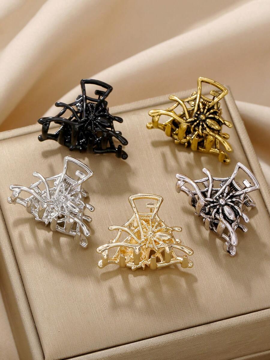 1pc Halloween Dark Gothic Punk Style Spider Web Hair Clip With Spider Accent For Girls, Exaggerated Ponytail Hair Accessory - Multicolor - View 1