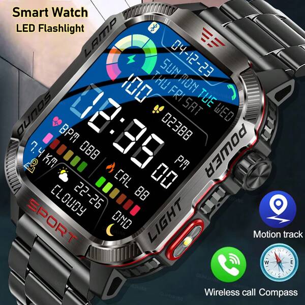 GUHUAVMI 1pc GUHUAVMI 2024 New Outdoor GPS Trajectory Smart Watch Men, 2.01 Inch (5.1cm) HD Full Touch Screen, With Wireless Calling, Voice Assistant, Message Push, Compass, 100+Sports Mode Wristband, 600mAh Battery, LED Flashlight Function, Heart Rate And Blood Oxygen Monitoring Watch, IP68 Waterproof Smart Watch Women, For Android&IOS