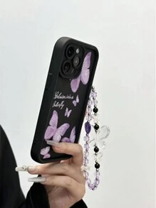 苹果蝴蝶彩绘可拆卸蝴蝶链，高端纹理防摔保护手机壳，兼容 15、 14、 13、 11、 XR、 7/8、 14 Pro Max、 13 Pro Max、 12、 XS 防水防震防刮