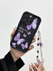 苹果蝴蝶彩绘可拆卸蝴蝶链，高端纹理防摔保护手机壳，兼容 15、 14、 13、 11、 XR、 7/8、 14 Pro Max、 13 Pro Max、 12、 XS 防水防震防刮