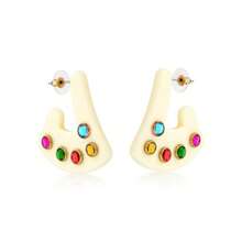 White Colored Earring With Colored Stones - 白色 - 查看 1