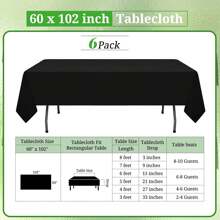REWOMC 6 Pack Polyester Tablecloth 60 X 102 Inch Polyester Table Cloth For 6 Foot Rectangle Tables, Stain And Wrinkle Resistant Washable Table Cover For Kitchen Wedding Banquet Restaurant Party Multiple Colors,Weddings Graduation Season Outdoor Events Entertain Guests - 黑色 - 查看 2