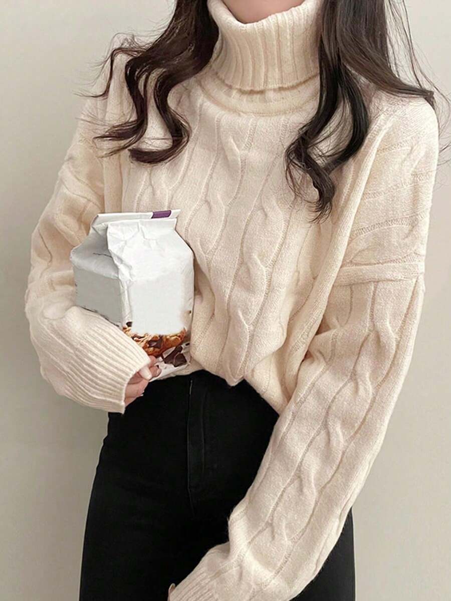 休閒麻花紋純色女士毛衣