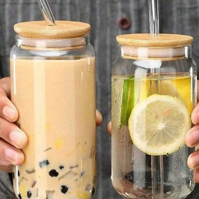 1pc 400ml/550ml Simple Transparent Cylindrical Large-Capacity Straw Glass With Lid, Hotel Restaurant Lemonade Milk Tea Cola Drink Cup, Office Home Daily Life Multi-Purpose Drinking Cup Back To School