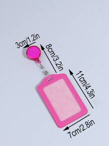 1pc Solid Color Card Cover With Card Buckle, Simple Portable Card Holder For Office, School, Student - Hot Pink - View 8