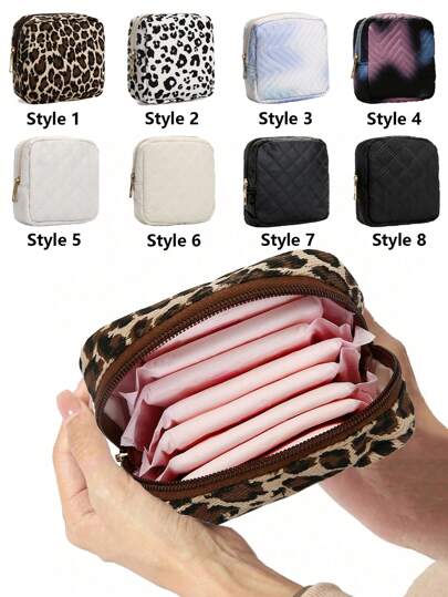 Multifunctional Sanitary Pad Storage Bag, Large Capacity Portable Storage Bag, Minimalist Style, Waterproof Fabric, Can Store Sanitary Pads, Liners And Tampons, Creative Cute Coin Purse, Japanese Sweet Corduroy Square Cosmetic And Toiletry Storage Bag. Suitable For School Makeup Bag, Back To School Supplies, Cosmetic Storage, Backpack Organization, Room Storage.