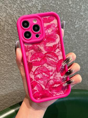 Eleganckie etui na telefon w kolorze Red Lip, z pełnym pokryciem, kompatybilne z 'ami 7/11/X/XS do serii 15 – wytrzymały, odporny na wstrząsy i modny materiał TPU, wodoodporny, odporny na upadki i zarysowania