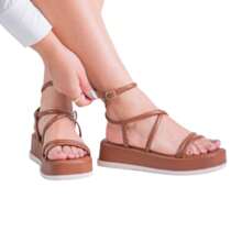 Sandalia Papete Flatform Feminino Somileve Tiras Grossa Fivela Conforto Original Somileve - Caramelo - Visão 2