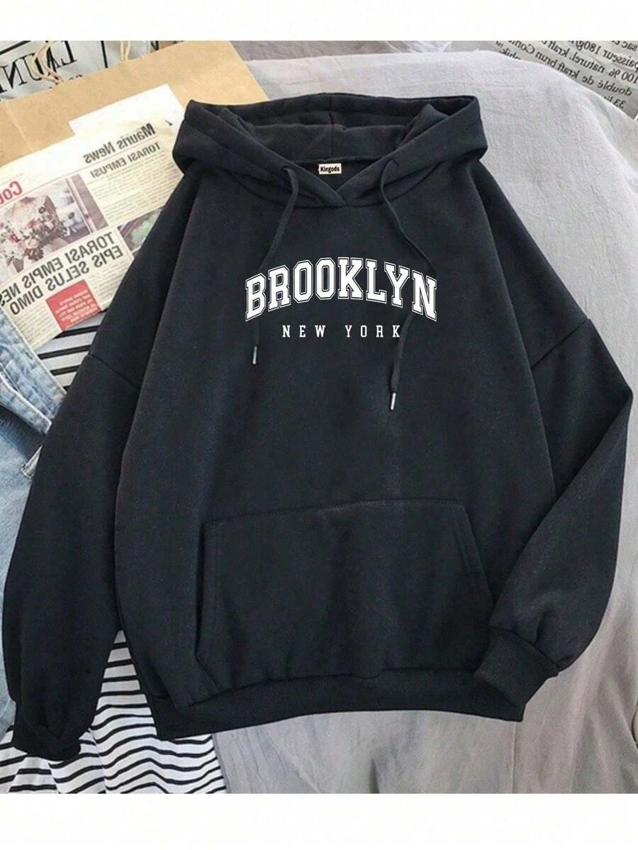 Brooklyn Unisex Sweatshirt Cold Weather Hooded Top - 黑色 - 查看 1