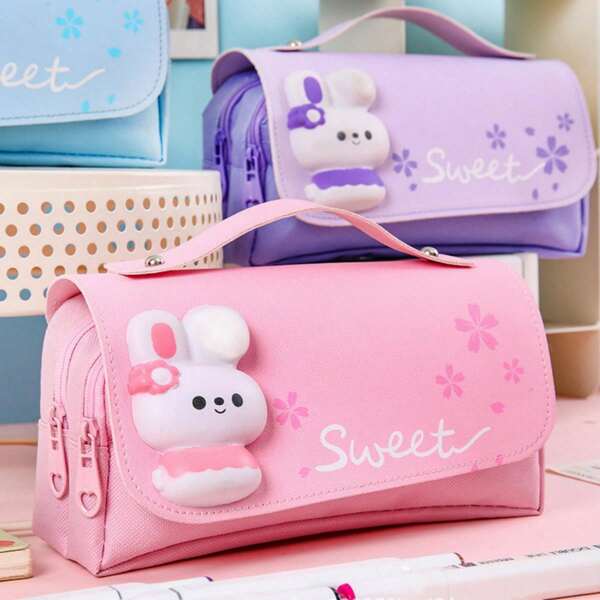 علبة قلم رصاص جميلة بثلاث طبقات ، سعة كبيرة ، مضادة للماء ، علبة قلم رصاص مخففة للضغط للبنات وطلاب المدارس الابتدائية ، ضروريات العودة إلى المدرسة ، هدية إبداعية لعيد الشكر والميلاد وعيد الهالوين ، كيس قلم ، حقيبة مدرسية